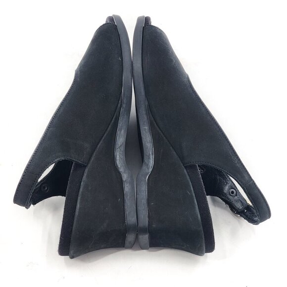 MEPHISTO Black Nubuck Leather Adjustable Width Open Toe Wedge Sandals - Picture 6 of 9